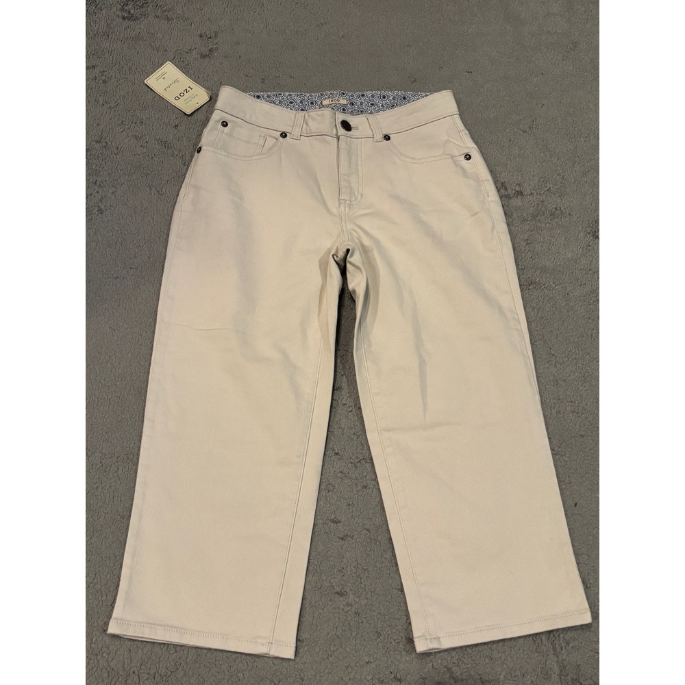 Izod Womens Size 4 Cream Beige Stretch Cropped Slimming Tummy Panel Pants NWT